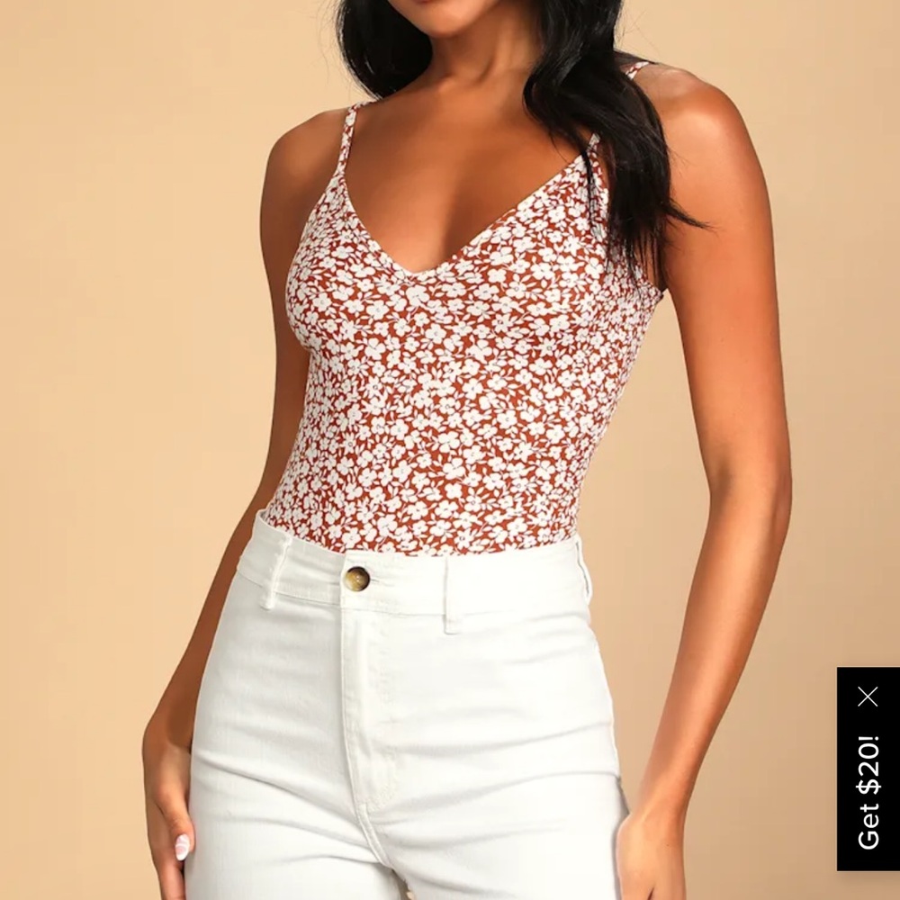 Lulu's Each and Every Bloom Rust Brown Floral Print Sleeveless Bodysuit